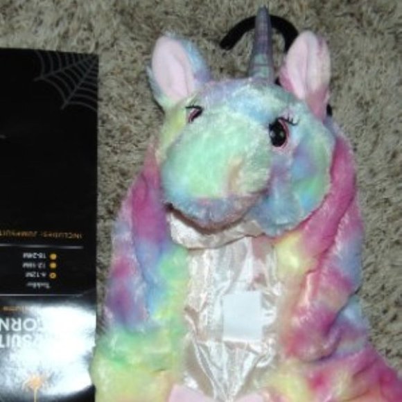 Baby Unicorn Rainbow Halloween Costume 6/12 months 1 Pc Hooded Footed Jumpsuit - Picture 3 of 6